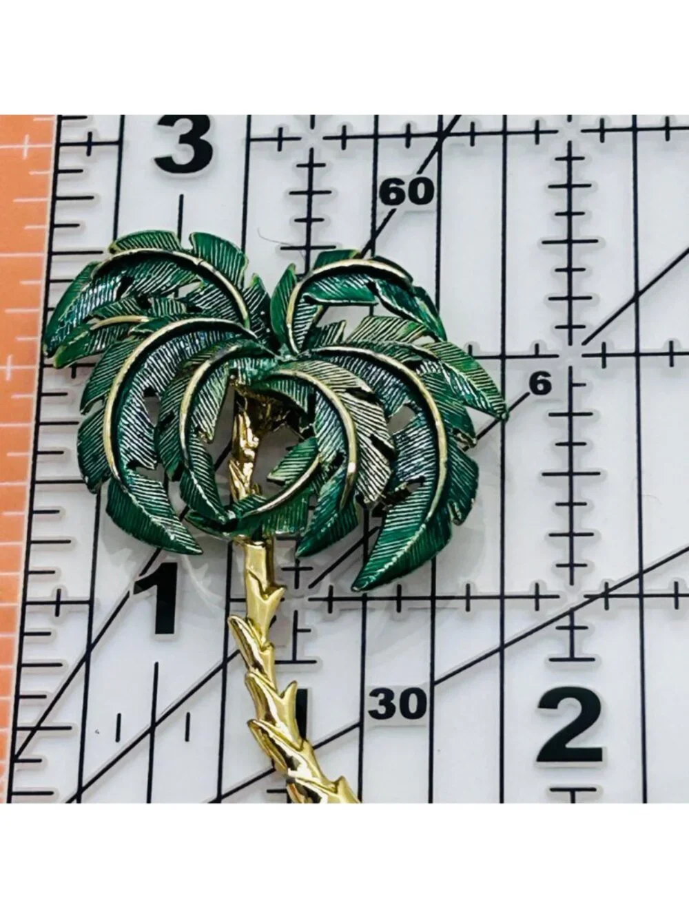 Vintage Palm Tree Brooch Green Enamel Gold Pin Beach Cruise Tropical Vacation